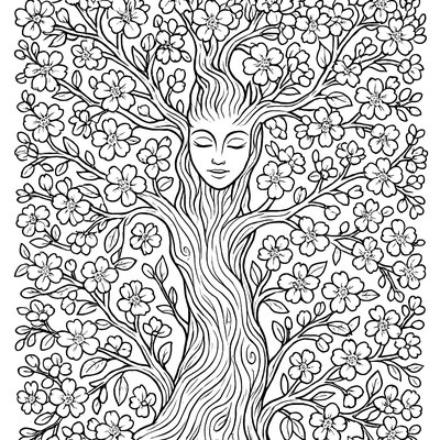 A Tree Spirit Emerging From Blooming Cherry Blossoms