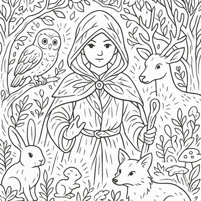 A Woodland Guardian Surrounded By Glowing Forest Animals
