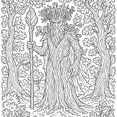 Tree Spirit Guardian Protecting A Grove Of Ancient Oaks