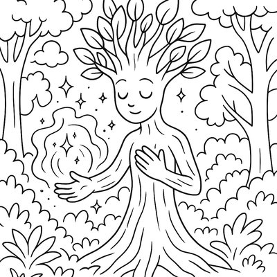 Tree Spirit Guardian Protecting Forest With Magical Glow