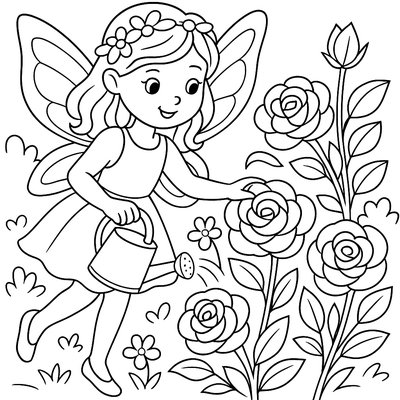 A Garden Fairy Tending To Blooming Roses