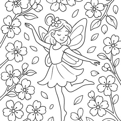 Fairy Dancing Among Spring Cherry Blossoms