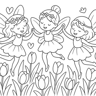 Flower Fairies Dancing In A Tulip Garden