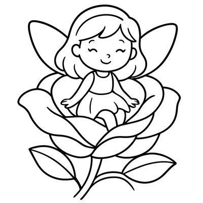 Flower Fairy Sitting Inside A Large Blooming Rose