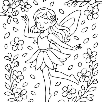 Spring Fairy Dancing Among Cherry Blossom Petals