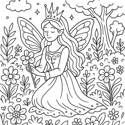 A Fairy Queen Crowning Flowers In An Enchanted Garden