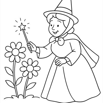Fairy Godmother Bringing Flowers To Life With Magical Wand