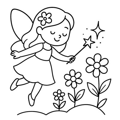 Fairy Using Magic Wand To Make Flowers Bloom