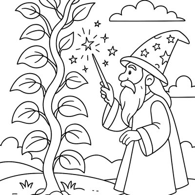 Wizard Growing Giant Beanstalk With Magic