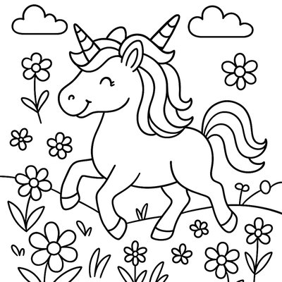 A Unicorn Prancing Through A Meadow Of Spring Flowers