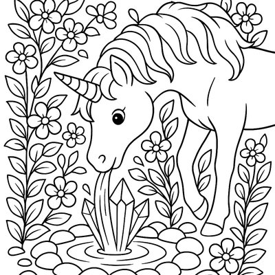 Unicorn Drinking From Crystal Clear Spring Stream