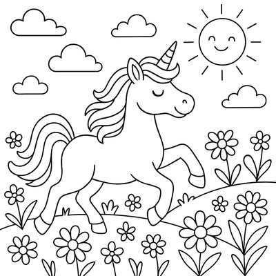 Unicorn Prancing Through Field Of Spring Wildflowers