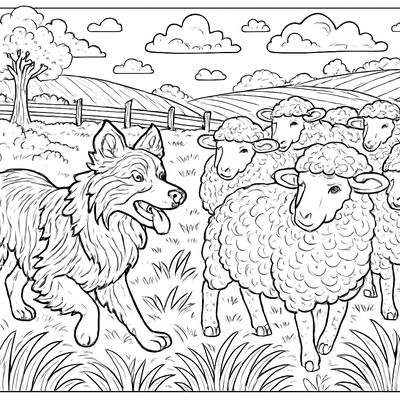 A Border Collie Herding Sheep In A Field