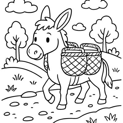 A Donkey Carrying Baskets On A Trail