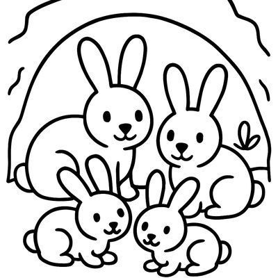 A Family Of Rabbits In A Burrow