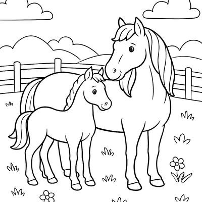 A Horse And Foal Standing Together In A Pasture