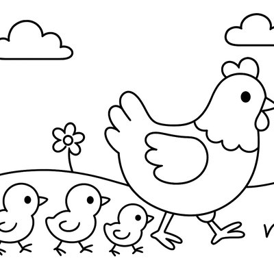 Baby Chicks Following Mother Hen In Farmyard