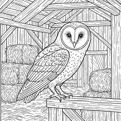 Barn Owl Perched In Old Barn With Hay Bales