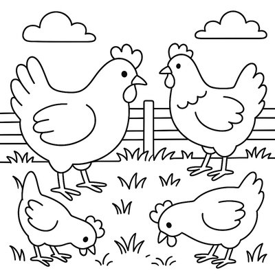 Chickens Pecking For Insects In Farmyard With Spring Grass
