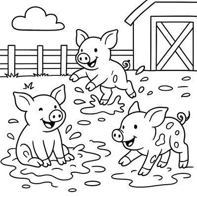 Piglets Playing In A Muddy Barnyard