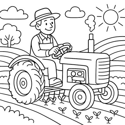A Farmer Driving A Tractor While Planting Crops In Spring Fields