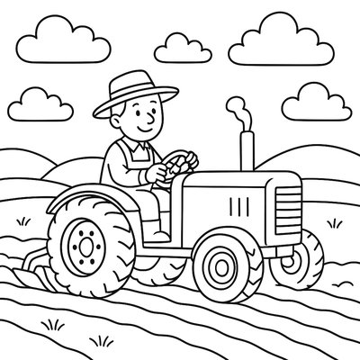 A Farmer On A Tractor Plowing Fields With Spring Clouds Overhead