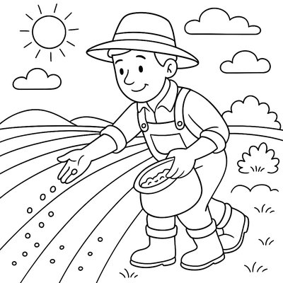 A Farmer Planting Seeds In Neat Garden Rows