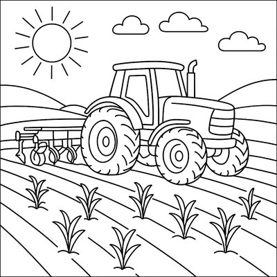 A Tractor Planting Corn In Spring Fields