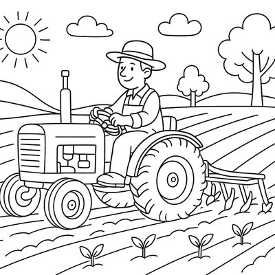 Farmer On Tractor Planting Crops In Spring Fields