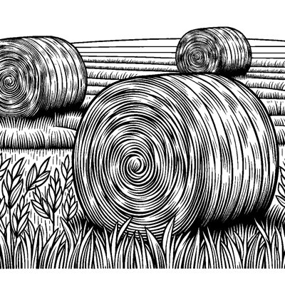 Haystack Bales In A Field At Harvest Time