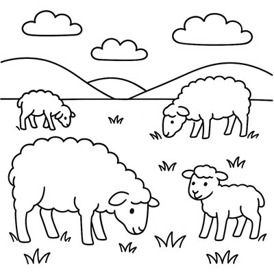 Sheep Grazing In Green Pasture With Lambs