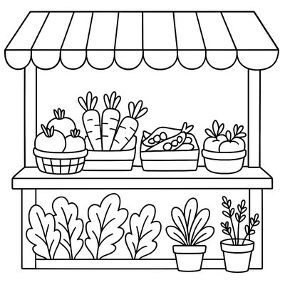 A Farmer's Market Stall With Fresh May Vegetables And Herbs