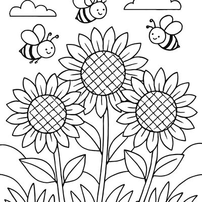 A Sunflower Garden With Bees Buzzing