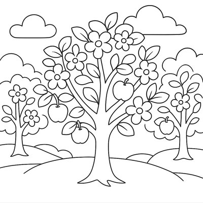 Apple Trees Blooming In An Orchard