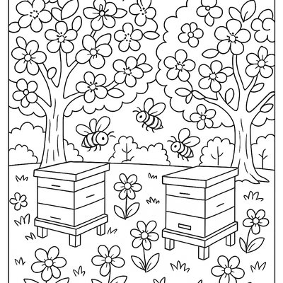 Beehives In An Apple Orchard During Bloom
