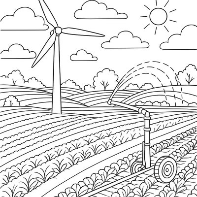A Wind Turbine Powering Irrigation Systems In Crop Fields