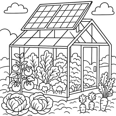 Greenhouse Powered By Solar Panels Growing Organic Vegetables
