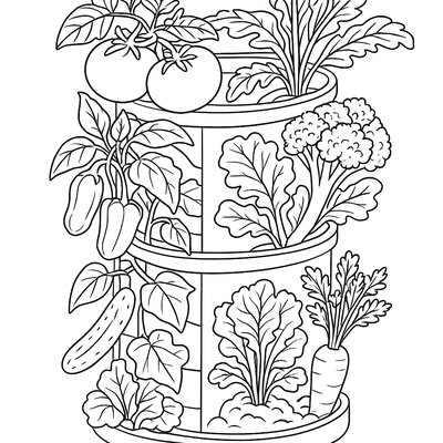 Vertical Garden Tower With Various Vegetables Growing