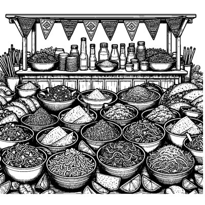 A Taco Bar With Bowls Of Fillings And Toppings
