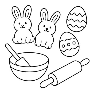 Baking Easter Cookies Shaped Like Bunnies And Eggs