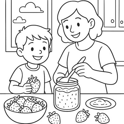 Child And Parent Making Strawberry Jam From Fresh Berries