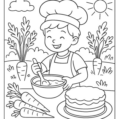 Child Baking Carrot Cake With Fresh Carrots From Garden
