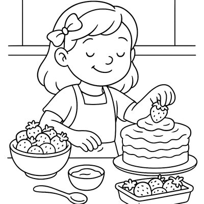 Child Making Strawberry Shortcake With Fresh Berries