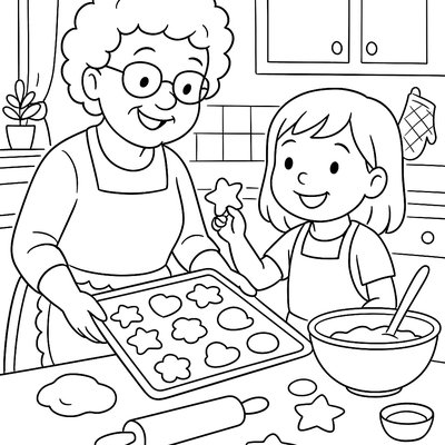 Grandmother And Child Baking Easter Cookies