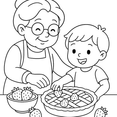 Grandmother And Child Baking Strawberry Pie With Fresh Berries