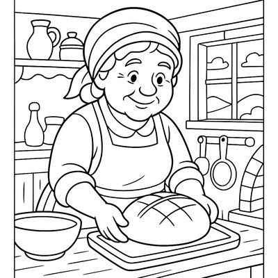 Grandmother Baking Fresh Bread In Country Kitchen