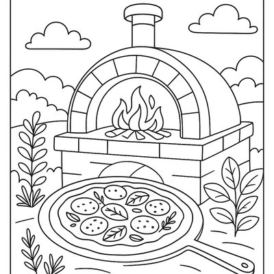 Outdoor Wood-fired Pizza Oven With Fresh Herb Toppings From Garden