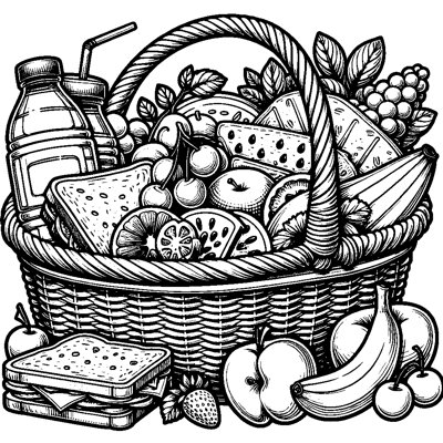 A Picnic Basket Filled With Sandwiches And Fruit