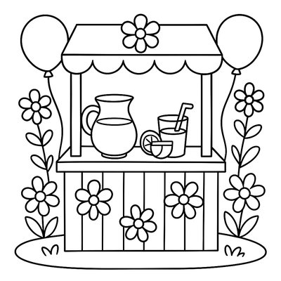 Lemonade Stand Decorated With Hanging Flower Baskets