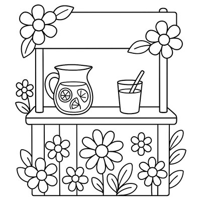 Lemonade Stand With Pitcher And Fresh Lemons